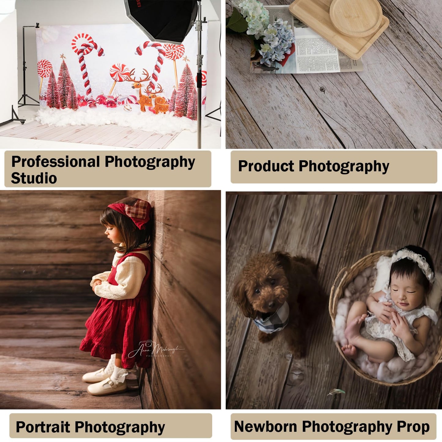 Kate Photography Floor Mat Retro Brown Wood Floor Backdrop Rubber Flooring Mat for Photographers Studio Props 5x4ft