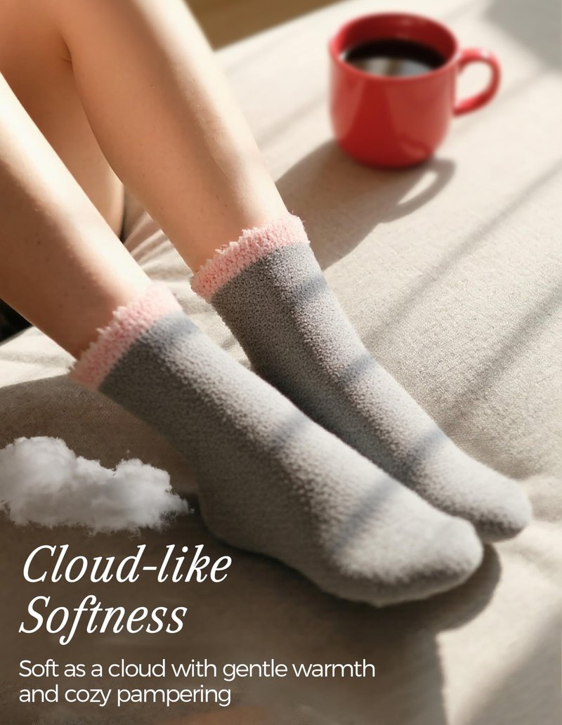 TEHOOK Fuzzy Socks for Women, 6 Pairs Warm Soft Fluffy Thick Cozy Plush Winter Socks for Gifts & Stocking Stuffers