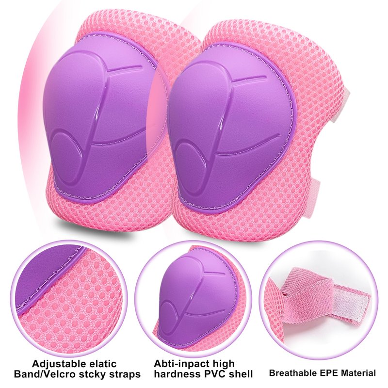 Kids Protective Gear Set, Knee Pads for Kids 3-10Years Toddler Knee and Elbow Pads with Wrist Guards Boys or Girls for Skating Cycling Bike Rollerblading Scooter Bike (Purple Pink, M(6-10years))