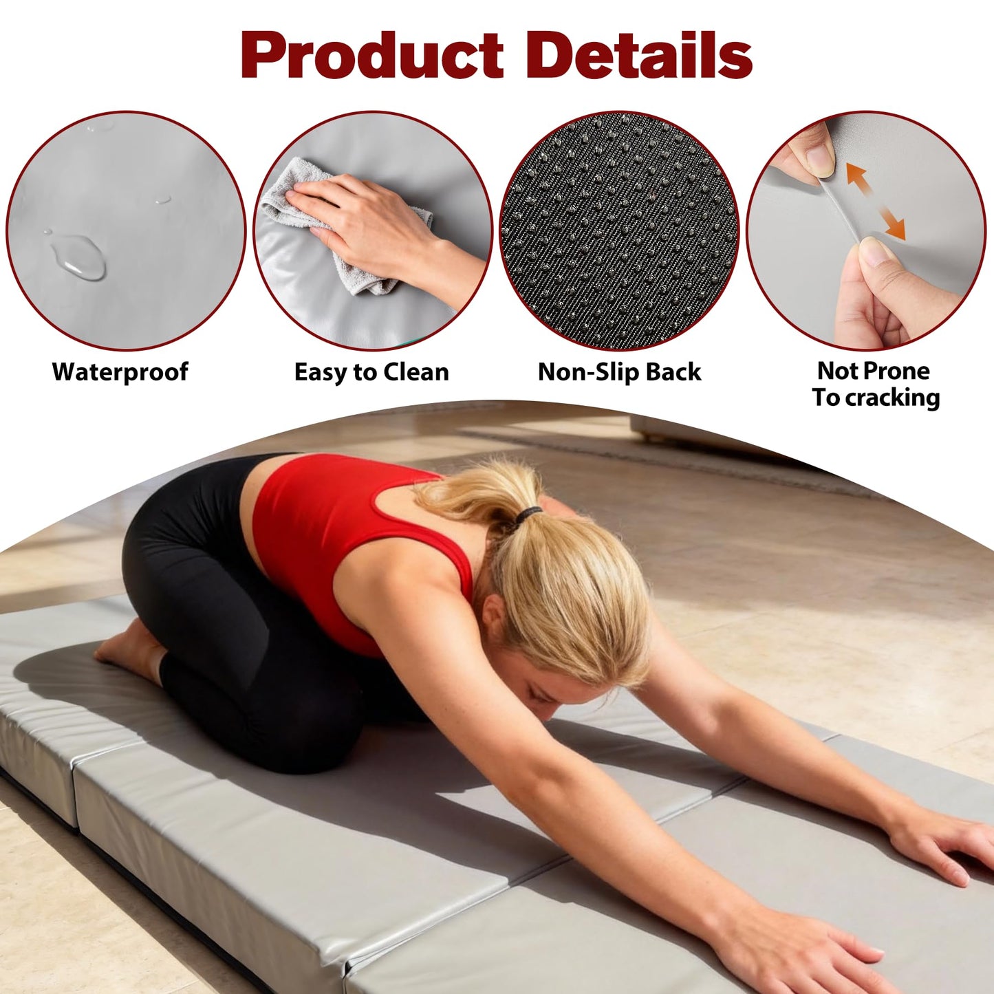 3inch Thick Workout Mat,6 * 2.5ft Extra Thick Wide Folding Yoga Mat, Tri-Fold Exercise Mats, High-Density Non Slip Gymnastics Mats with PU Leather Cover for Fitness Pilates Stretching