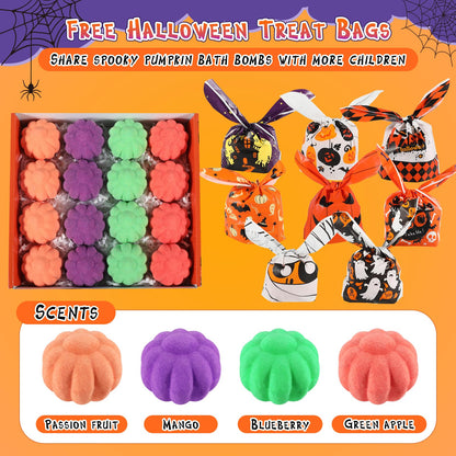 Halloween Gifts for Kids - 16pcs Halloween Bath Bombs for Kids with Toys Inside Halloween Party Favors Goodie Bag Fillers Natural Organic Bubble Bath with Spooky Pumpkin Bath Bombs