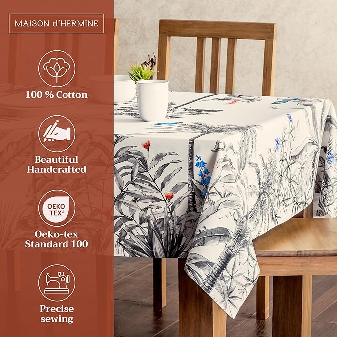 Maison d' Hermine Table Cloth Rectangle Table 100% Cotton 60 x 120 Inches Fall Tablecloth Reusable Everyday Use for Thanksgiving Christmas Decorations Dining Farmhouse Party (Amazonia)