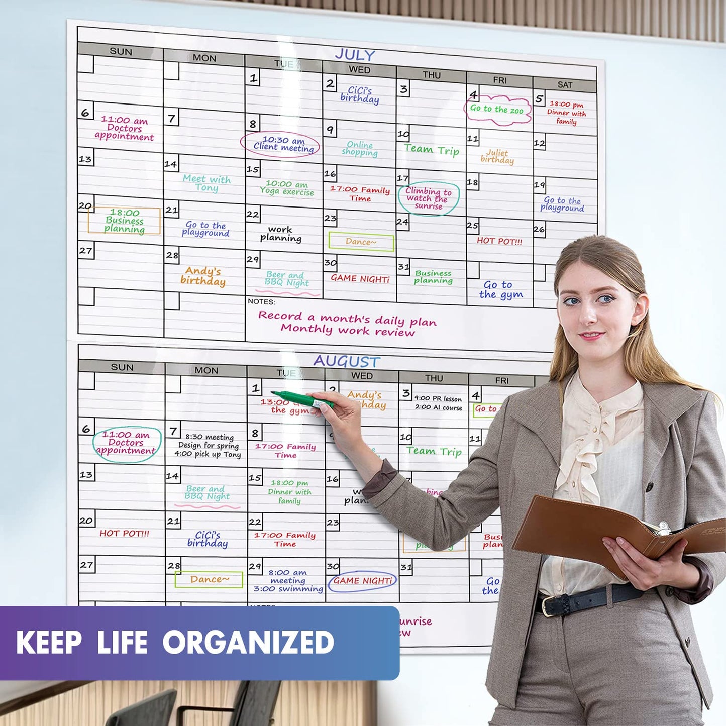 Dry Erase Two Month Laminated jumbo Wall Calendar, 38" x 50", Huge bimonthly Vertical Laminated Erasable White Board, Giant 60 day Family Whiteboard Schedule Planner, Large Multi Month Reusable Poster