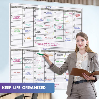 Dry Erase Two Month Laminated jumbo Wall Calendar, 38" x 50", Huge bimonthly Vertical Laminated Erasable White Board, Giant 60 day Family Whiteboard Schedule Planner, Large Multi Month Reusable Poster