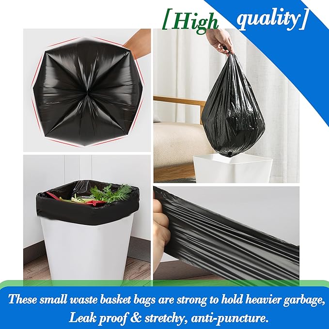 10 Gallon 60pcs Black Trash Bags Strong Black Garbage Bags, Bathroom Trash Can