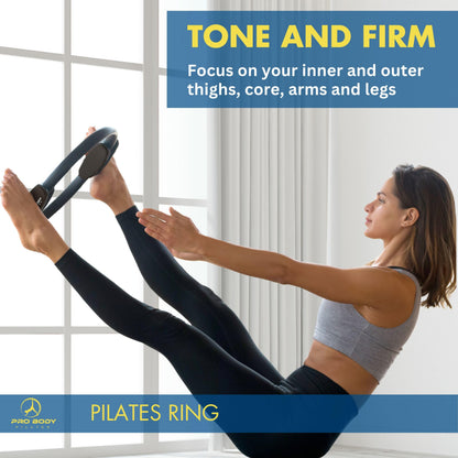 ProBody Pilates Fitness Circle – 14 Inch Pilates Ring for Yoga and Other Workouts, Focusing on Toning Inner Thighs, Arms, Core and Back, at Home Pilates Equipment (Black)