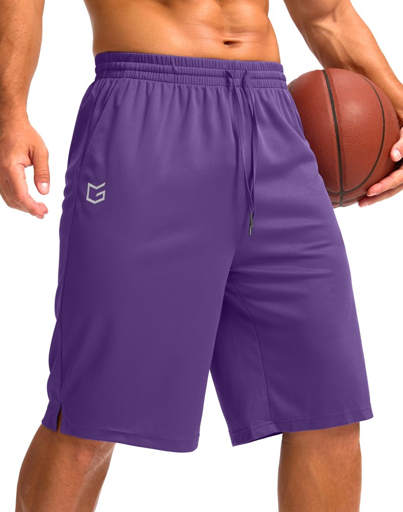 Men's Athletic Shorts with Pockets 9" / 11" Long Basketball Shorts Lightweight Quick Dry Gym Workout Shorts for Men(Purple,L)