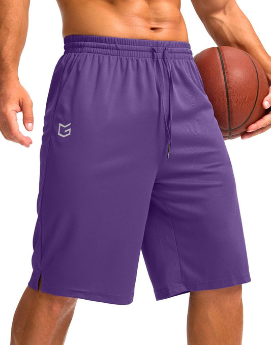 Men's Athletic Shorts with Pockets 9" / 11" Long Basketball Shorts Lightweight Quick Dry Gym Workout Shorts for Men(Purple,L)