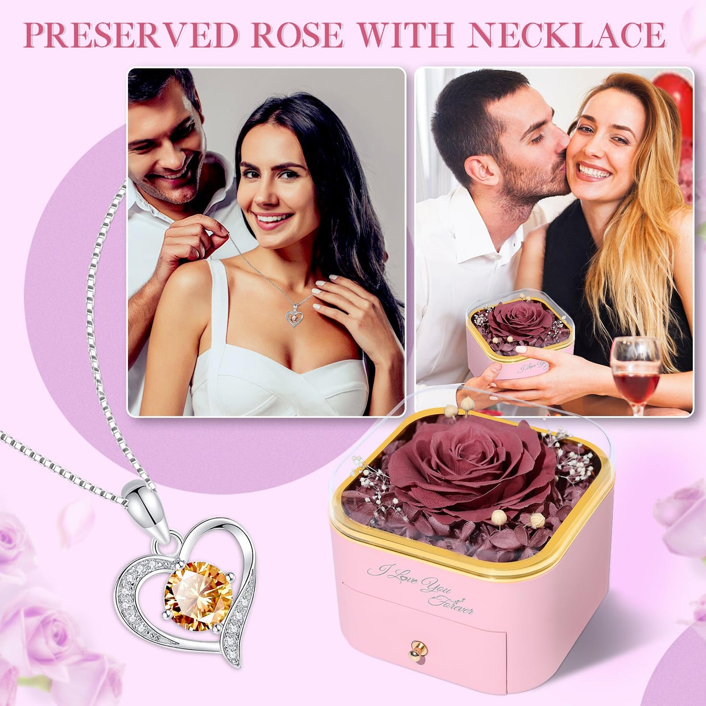 Beferr Valentines Day Gifts for Her Preserved Real Rose with Necklace Eternal Roses Forever Flowers for Delivery Prime Mothers Anniversary Birthday Gifts for Women Mom Grandma Wife Daughter Girlfriend