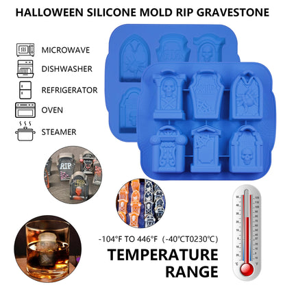 Sidosir 2PCS Halloween Tombstone Silicone Chocolate Candy Gummy Mold, Halloween Mold for Mousse Dessert, Halloween Themed Silicone Molds for Chocolate Cake (Halloween Gravestone)