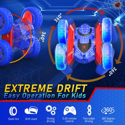 NQD Spider Remote Control Car- Double Sided 360°Rotate RC Stunt Car with Wheel Lights, 4WD Off-Road RC Cars 2.4Ghz Indoor/Outdoor Rechargeable Toy Car for Boys Age 4-7 8-12 Birthday Xmas Gift