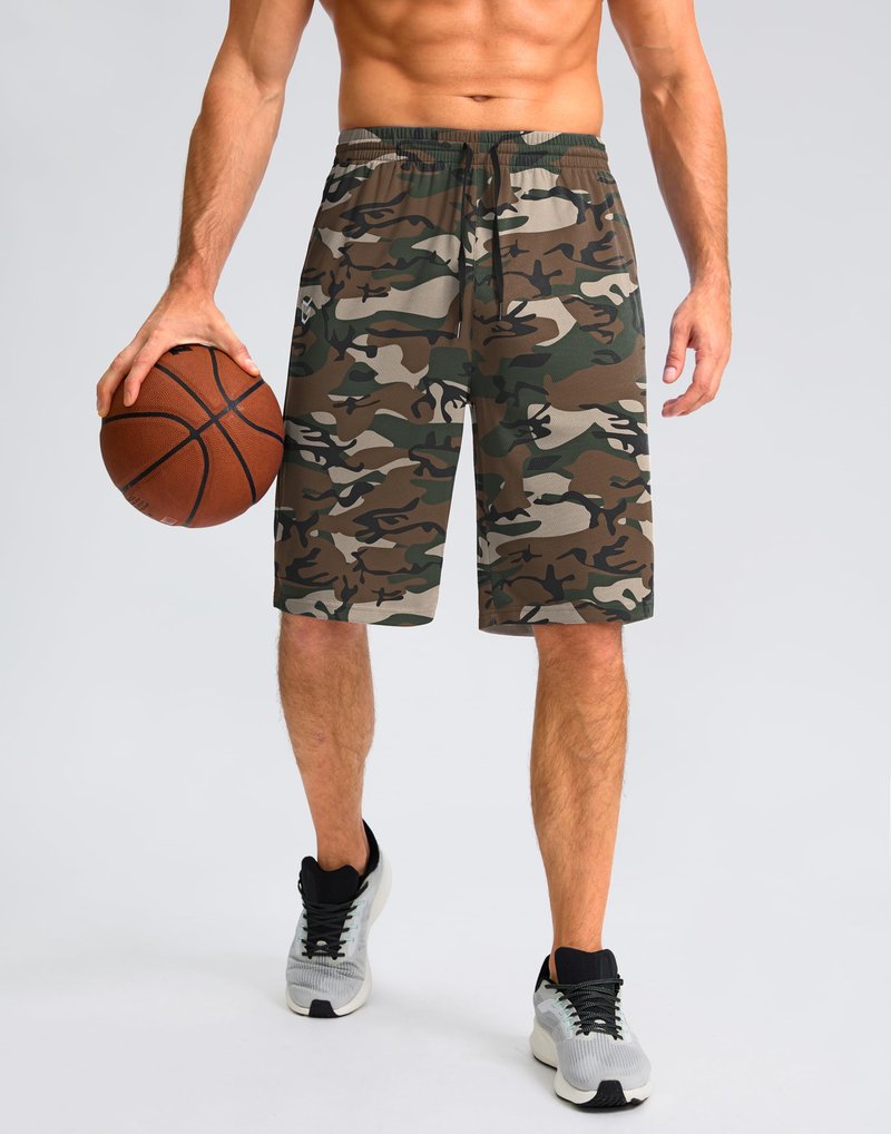 G Gradual Men's Athletic Shorts with Pockets 9" / 11" Long Basketball Shorts Lightweight Quick Dry Gym Workout Shorts for Men(Green Camo,XXXL)
