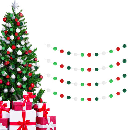 WILLBOND 4 Pack 39.4 ft Christmas Pom Pom Garlands Decorations with 128 Pcs Red Green White Felt Balls Hanging Garlands for Xmas Party Tree Ornaments Home Wall Supplies