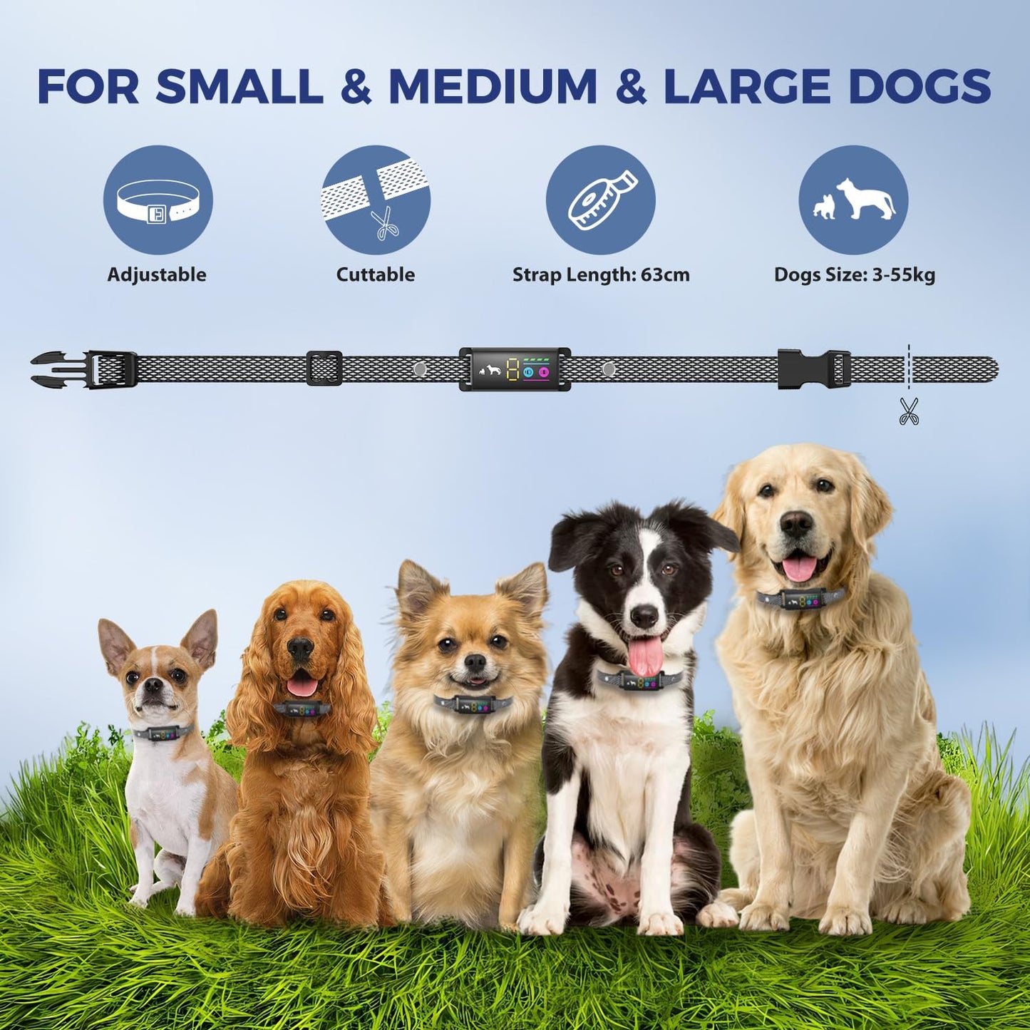Anti Bark Collar for Dogs, No Shock Bark Collar, Beep & Vibration, 5 Adjustable Sensitivity, Rechargeable Dog Barking Collar, IP67 Waterproof - Bark Collars for Large Medium Small Dogs, Black
