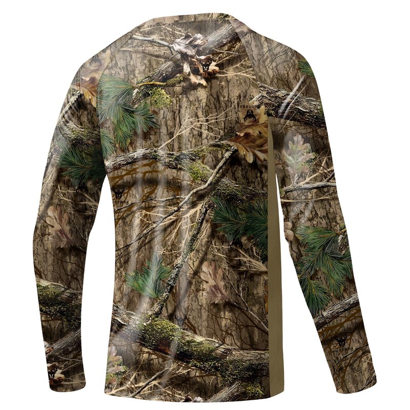 Huntrex Men's Camo Hunting Shirt with Zipper Pocket – UPF 50+ Fishing Shirts Sun Protection Long Sleeve Quick-Drying (Misty Thicket,L)