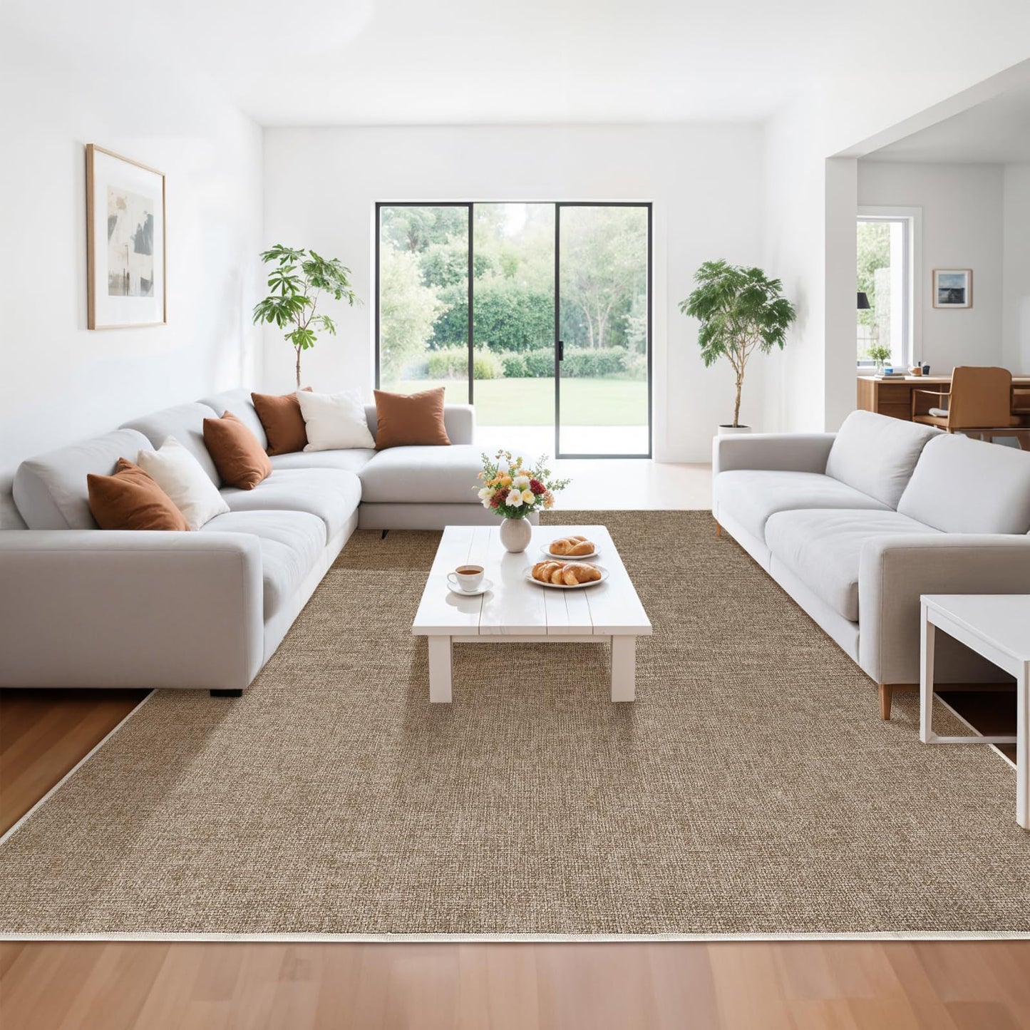 LBRO2M Easy Jute Solid Area Rug 8X10 Washable Rugs for Living Room Bedroom Natural Jute Indoor Outdoor Carpet Durable, Solid Non Shedding Eco Friendly (8X10 Natural)