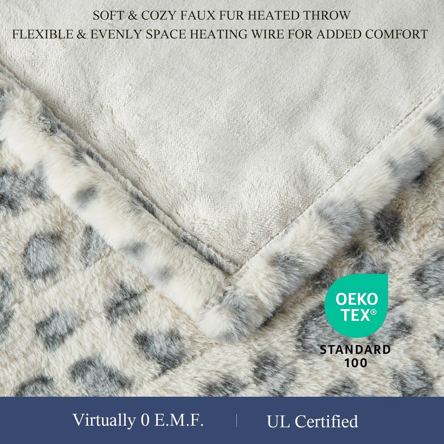 Beautyrest Zuri Reversible Faux Fur to Mink Electric Blanket, Auto Shut Off, Virtually Zero EMF, Multi Heat Setting, UL Certified, Machine Washable, Natural Marble Throw 50x70