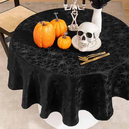 joybest Halloween Round Tablecloth - 60 Inch Black Spider Web Table Cloth Spillproof Fabric Table Cover for Dining Party, Halloween Decorations