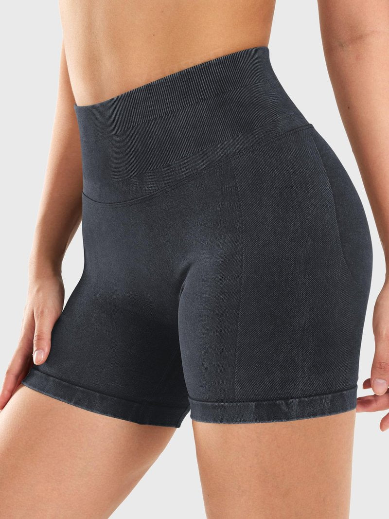 YEOREO Women's Workout Gym Shorts 4.5" Colinne Butt Lifting Hidden Scrunch Seamless Impact Booty Biker Shorts Black