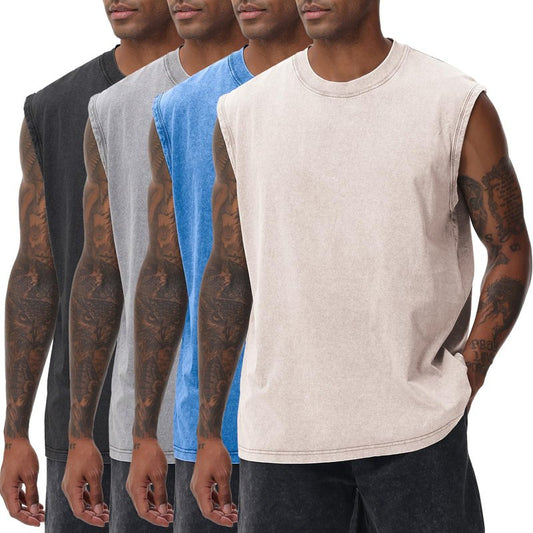 SnowElve 4 Park Mens Workout Tank Tops Sleeveless Tee Shirts Men Muscle Shirt Gym Acid Wash T Shirts Running Beach Loose Fit Tee(BGBUGYBK,L)