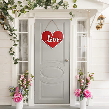 AKEROCK Valentines Day Door Decorations, 3D Heart Shaped Wooden Hanging Sign for Valentines Decorations or Wall Decor