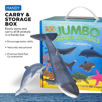 Learning Minds Jumbo Sea Animal Figures - Set of 7 Educational Fish Toys For Children - Shark, Whale, Dolphin Toys For Kids - Toy Fish & Sea Creatures For Children - Suitable From Age 18 Months