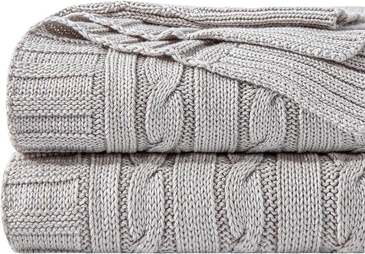 NTBAY 100% Pure Cotton Oversize (60x80) Cable Knit Throw Blanket, Super Soft Warm Knitted Throw Blanket for Bed, Sofa, Chair, Couch - Extra Cozy, Machine Washable, Comfortable Home Decor, Silver Grey