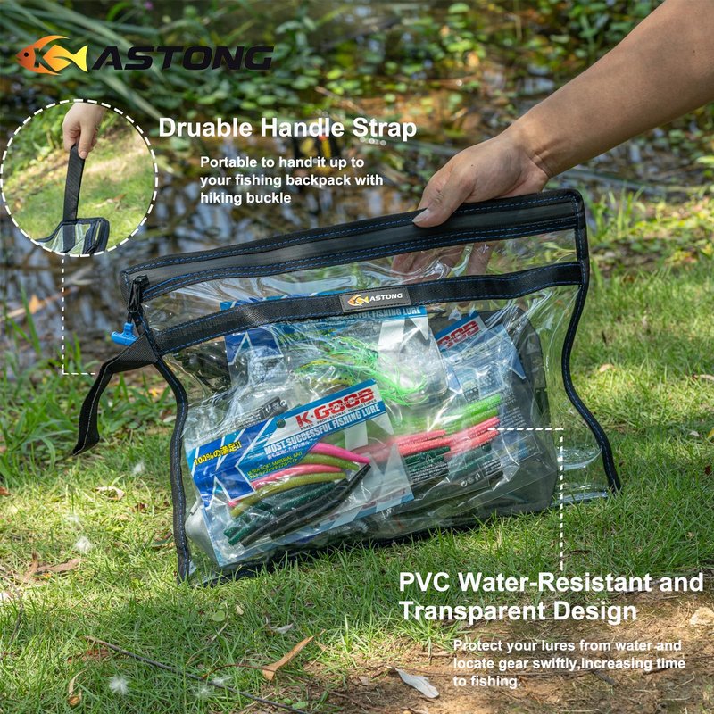 KASTONG 2 Layer Water-Proof Fishing Bait PVC Clear Storage Bag BaitShield Tackle Bag Storage for Bait Tackle Lures Soft Plastics and Fishing Gear Large Capacity 2 Size (MAS GIFT-PACKAGED 1M+1L)