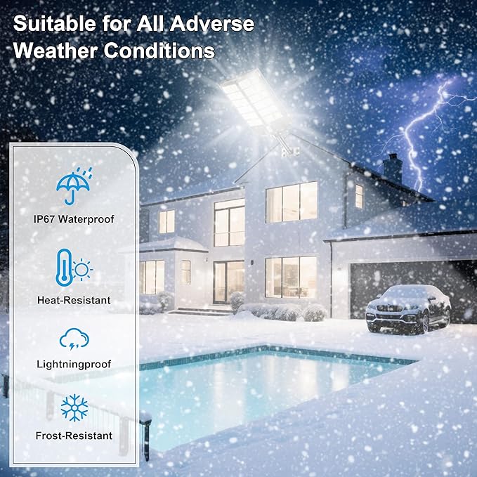 9000W Solar Street Light，Solar Street Lights Outdoor 120000LM, Commercial Parking Lot Light 7000K,Flood Outdoor Lights IP66 Waterproof with Motion Sensor, 3-Year Warranty
