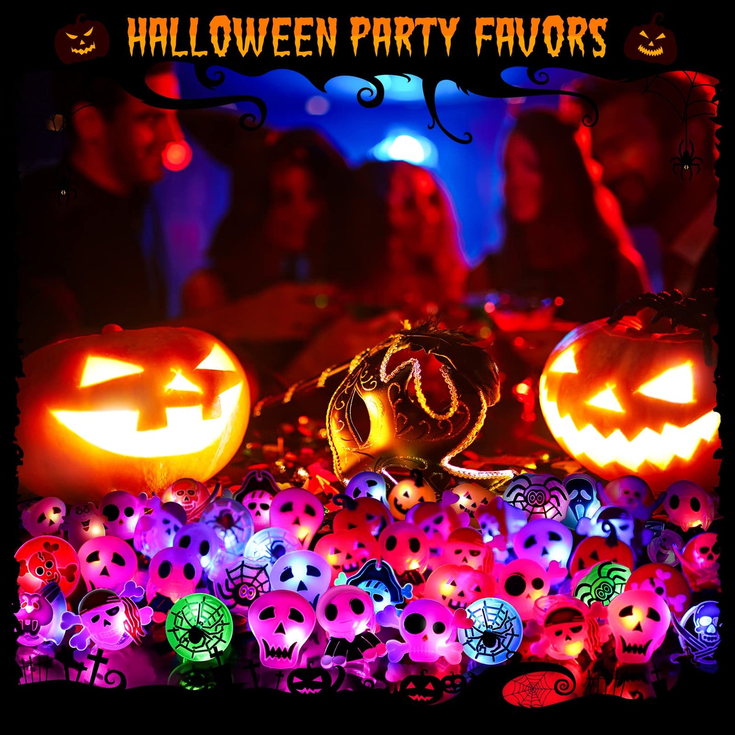 50 Pcs LED Flash Light Up Rings - Halloween Toys for Kids, Party Favors & Goodie Bag Fillers