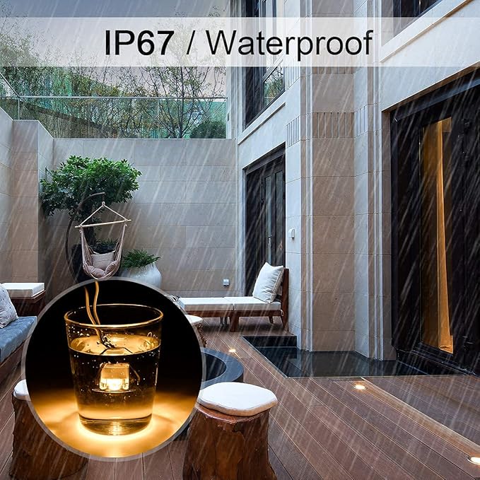 RNEHON LED Deck Lights Kit, Waterproof IP67 Deck Lamp Low Voltage 10 pcs Warm White LED In-ground Lighting Outdoor Garden Yard Pathway Patio Step Stairs Landscape Decor Lamps