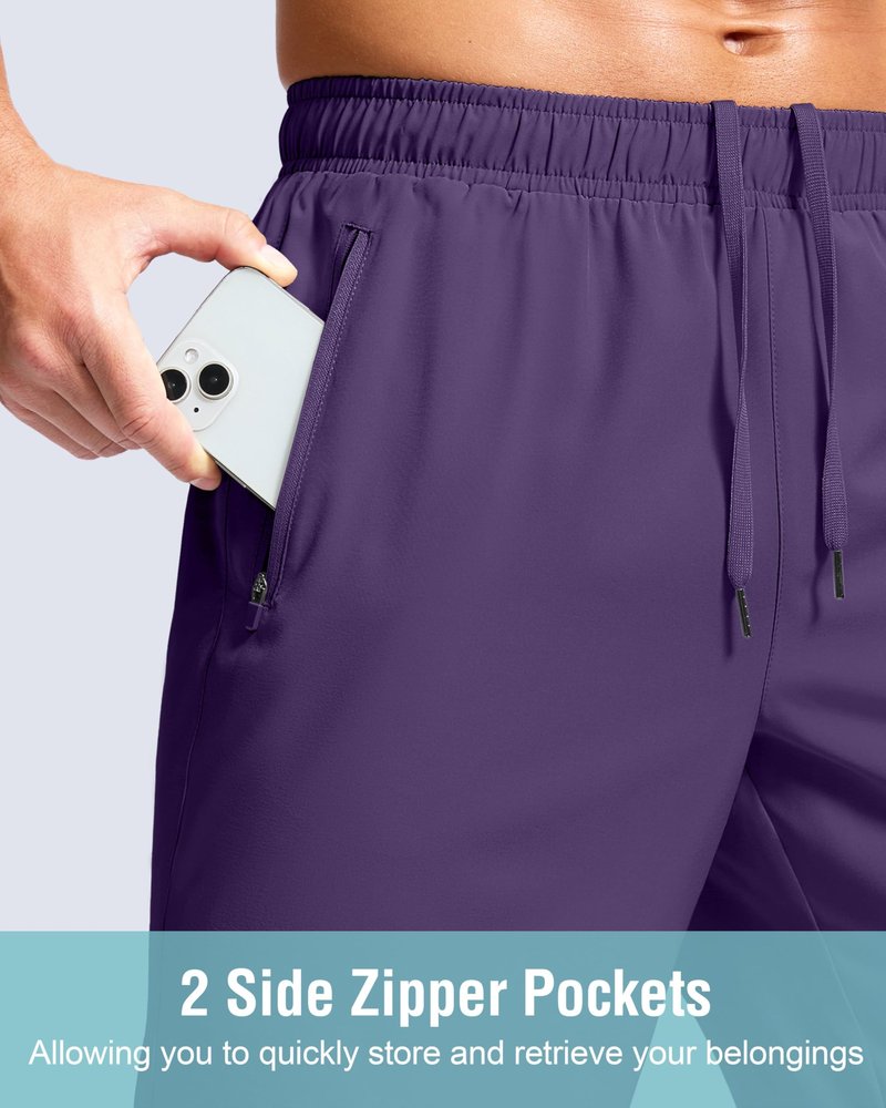 Men's Athletic Running Shorts with Zipper Pockets Quick Dry 7"/ 5"/ 9" Workout Gym Shorts for Basketball Hiking(Purple,9S)