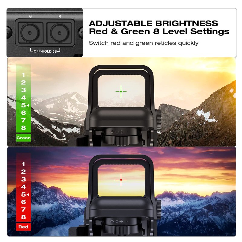 MidTen 1X22X33 Red Green Dot Sight 4 Reticles Reflex Sight Quick Detach Mount 20mm Rail