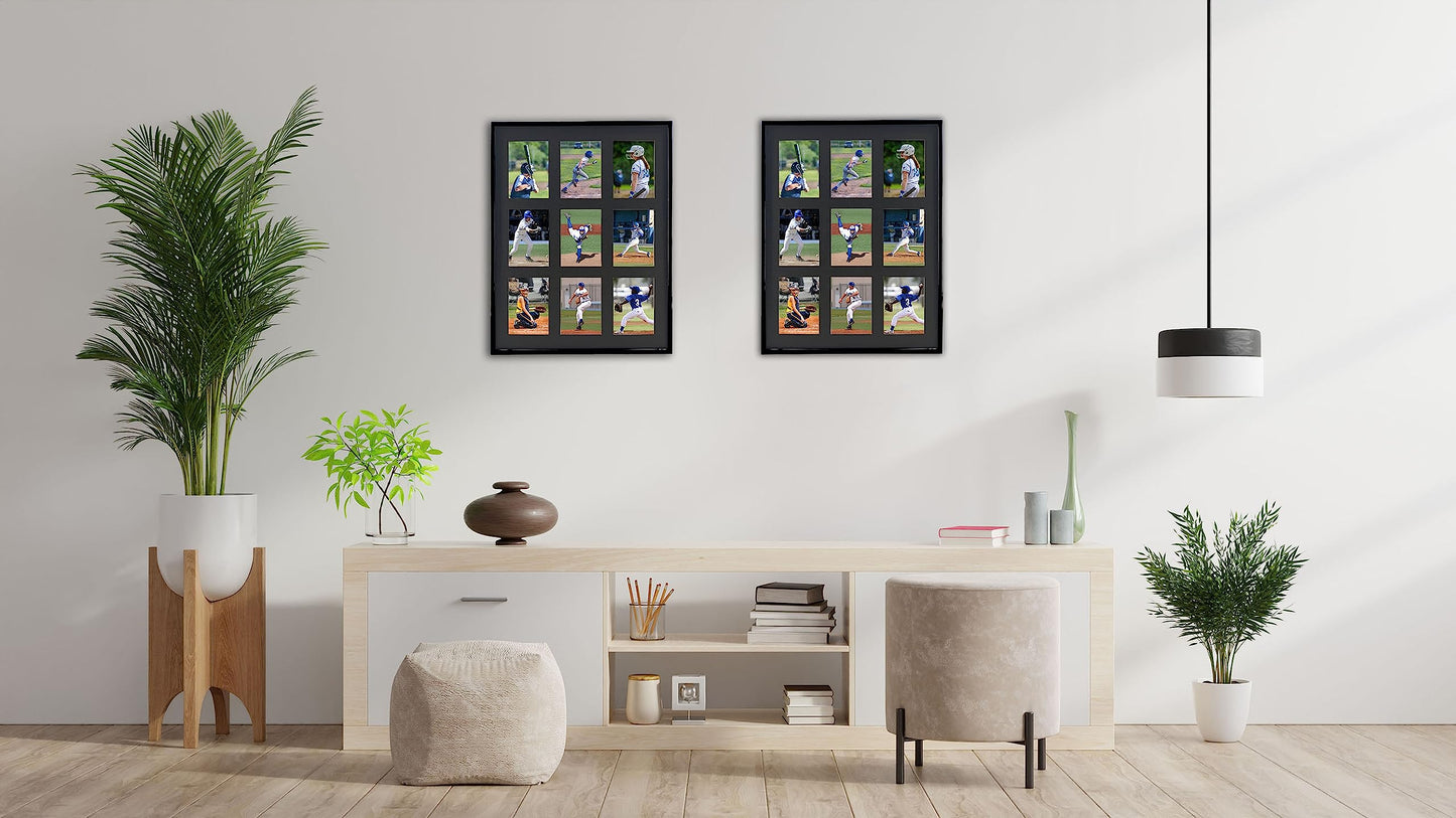 Trading Card Display Frame for 9 Standard Cards, 2 Pack, UV Protection, Black Pasted Double Mats, Sports Card Collector Wall Display, Holder for Baseball Basketball Football Hockey Standard Cards