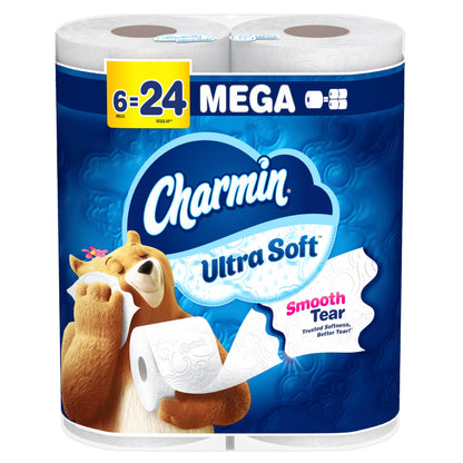 Charmin Ultra Soft Toilet Paper 6 Mega Rolls = 24 Regular Rolls