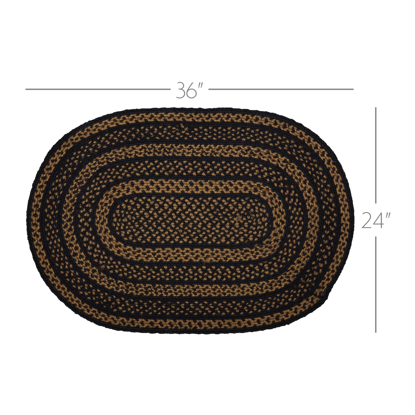VHC Brands Farmhouse Primitive Jute Black Striped Accent Rug Oval w/Floor Pad 24"x36"