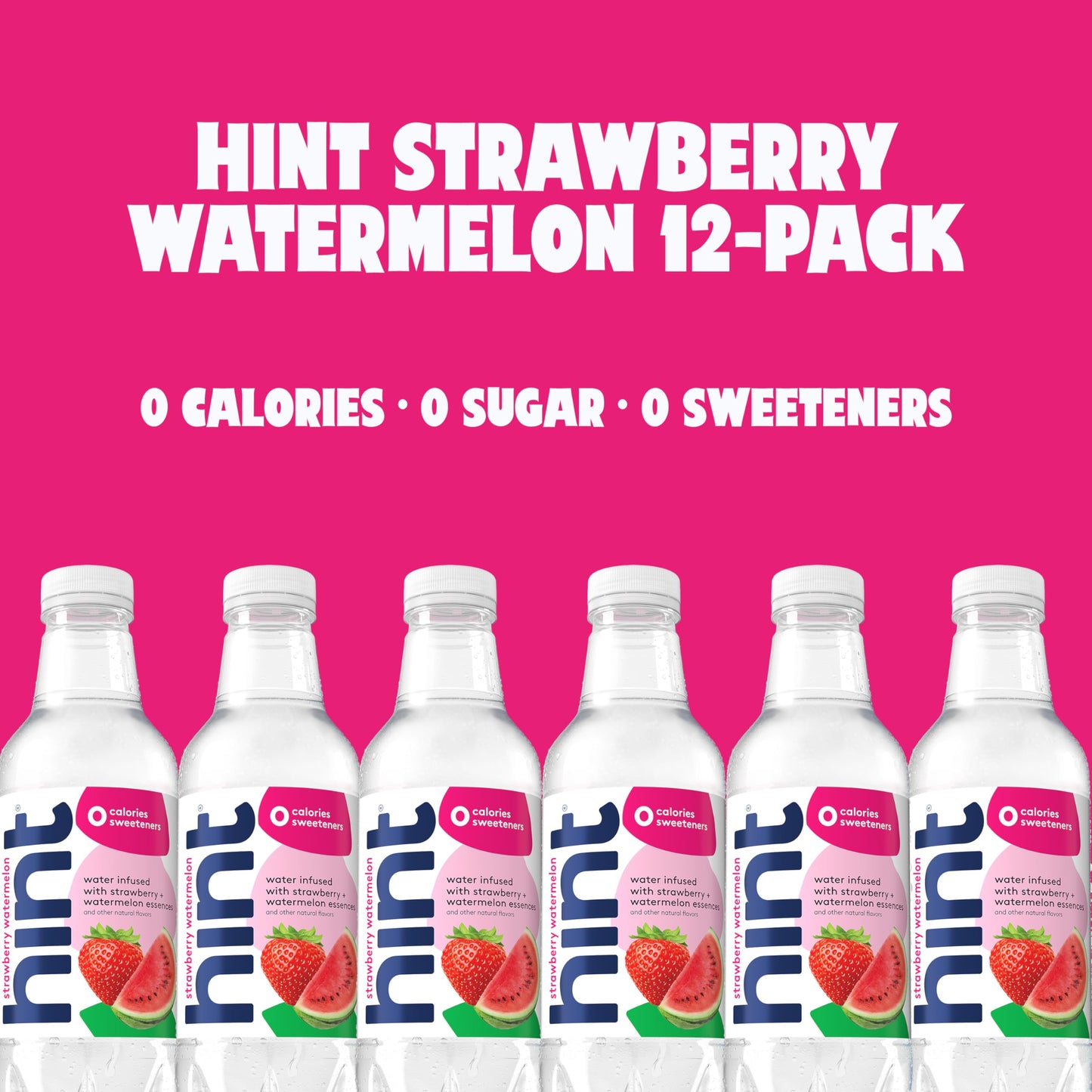 Hint Fruit-Infused Bottled Water, Strawberry Watermelon - Sugar Free Flavored Water with Zero Calories, Naturally Flavored, and No Artificial Sweeteners - 16 Fl Oz (Pack of 12)
