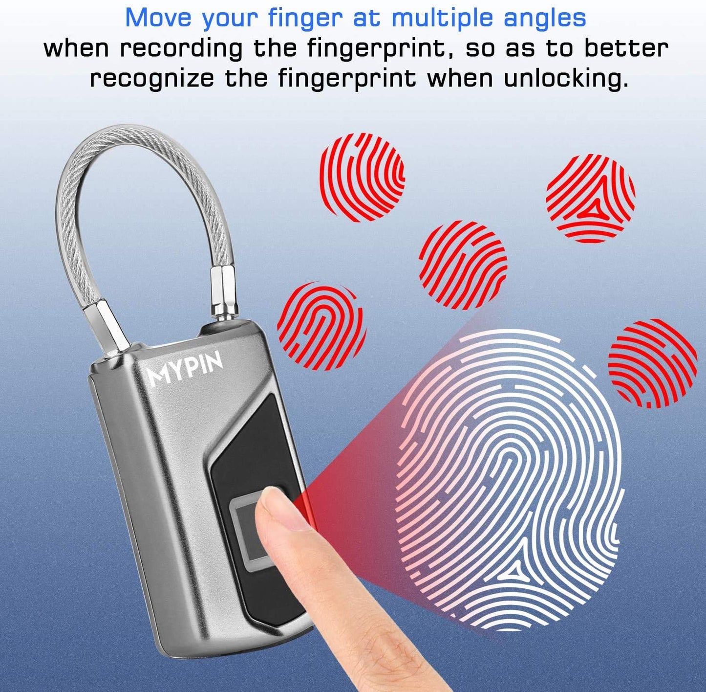 Fingerprint Lock with Key Backup, Smart keyless Waterproof Fingerprint Padlock Ideal for Gym, Door, Suitcase, Luggage Backpack, Bike, Office