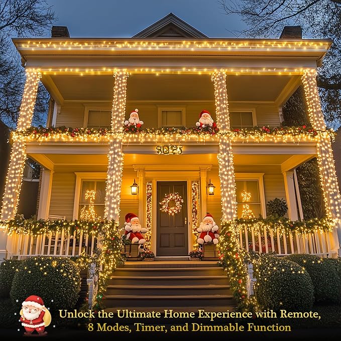 JMEXSUSS 400 LED Christmas Lights Indoor Outdoor, 132 ft Warm White String Lights Plug in with Remote, 8 Modes Twinkle Christmas Tree Lights for Bedroom Outside Garden Patio Home Party Xmas Tree Decor