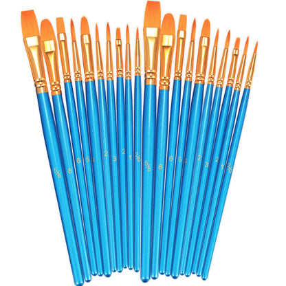 BOSOBO Paint Brushes Set, 2 Pack 20 Pcs Round-Pointed Tip Nylon Hair Artist Acrylic Paint Brushes for Acrylic Painting Oil Watercolor, Face Nail Art, Canvas, Miniature Detailing & Rock Painting, Blue