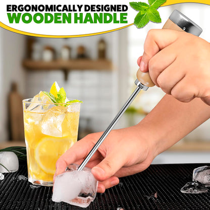 Ice Pick Tool with Stainless Steel Needle & Wooden Handle – Ice Picks for Breaking Ice In Freezer with Ergonomic Handle for Secure Grip – Designs for Kitchens, Bars & Camping Easy Breaking