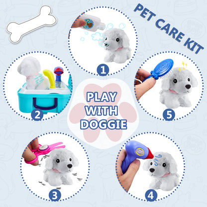 HERSITY Vet Toy Pet Care Kit Role Play Set Grooming Feeding Dog Games Backpack Toys for Kids 3 4 5 Years Old Girls Boys
