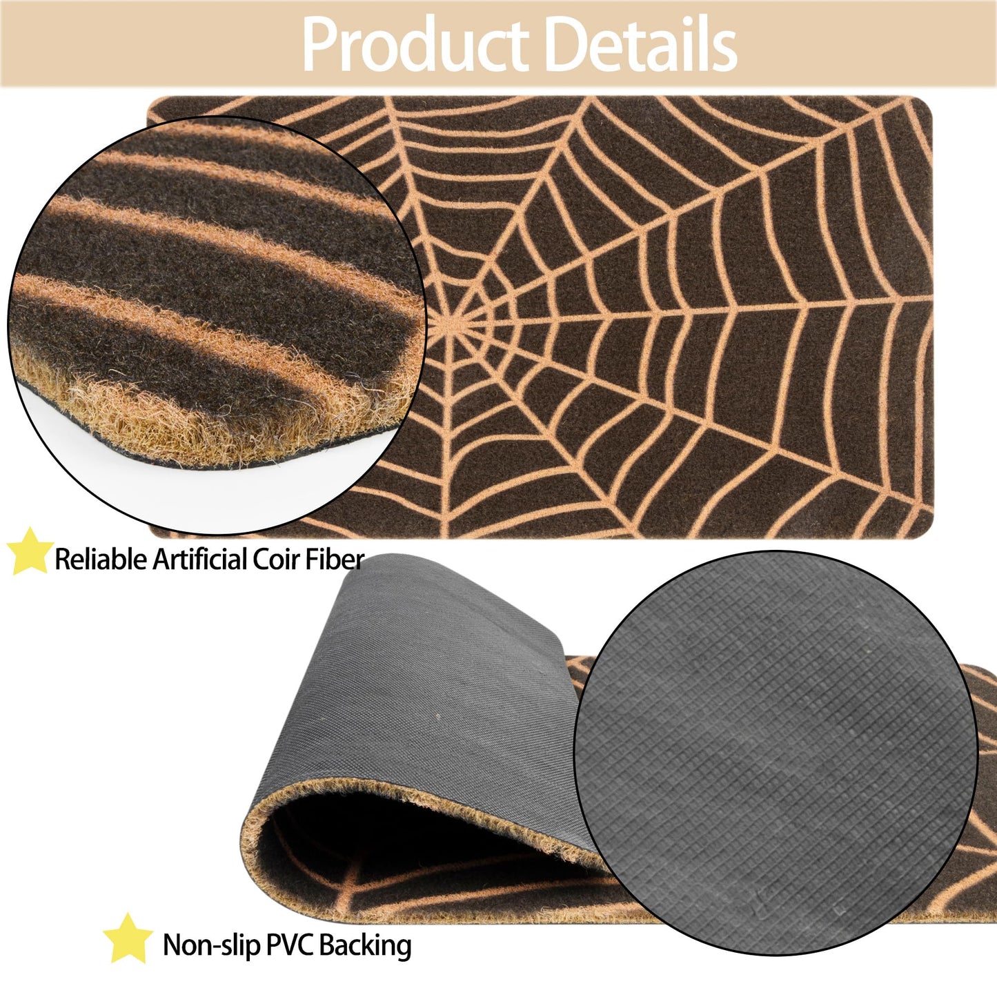 CaySep Spider Web Dark Coir Doormat - Non-Slip Welcome Door Mat Halloween Decor Mat 17x29 inch Indoor Mat (Ghost, 17''x29'')