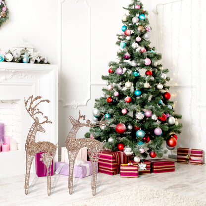 ZHANYIGY 2pc Set White Pearl Champagne Winding for Standing Reindeer Decorations Christmas Reindeer Figurine Table Desk Decorations Glittering Xmas Holiday Party Supply