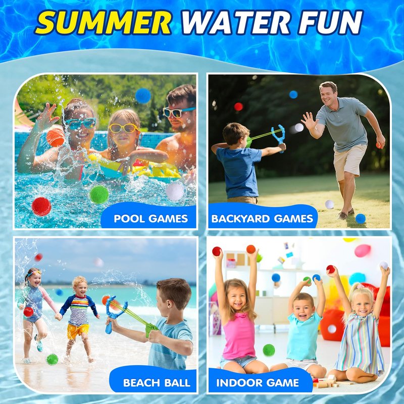 Reusable Water Balloons Set For Kids, 2 PCS Slingshot Launcher With 25 PCS Soft Balls, Outdoor Summer Water Toys For Pool Beach Backyard Water Game Fun, Birthday Party Gift For Boys Girls