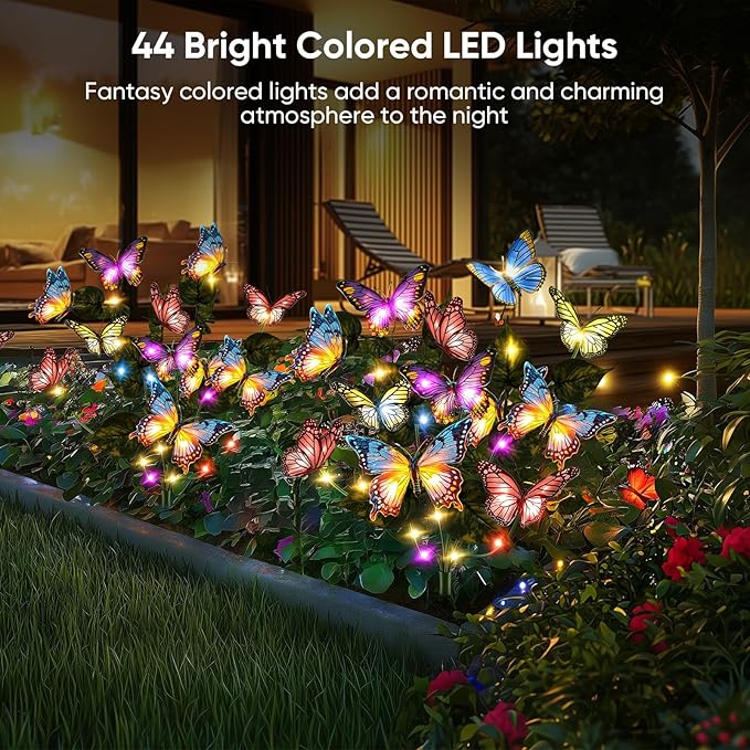 Solar Lights Outdoor Garden Decor: Gardening Gifts for Women Mom - 6 Pack 102 Butterfly Solar Lights with Colorful Bulbs - Outside Waterproof Christmas Decorations for Yard Patio Pathway Porch Lawn