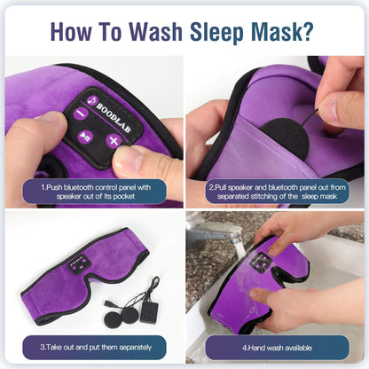 Boodlab Sleep Headphones Bluetooth Sleep Mask, 3D Sleep Eye Mask with Ultra-Thin HD Stereo Speakers Washable Adjustable for Sleeping Side Sleepers, Air Travel,Yoga,Meditation,Holiday (Purple)