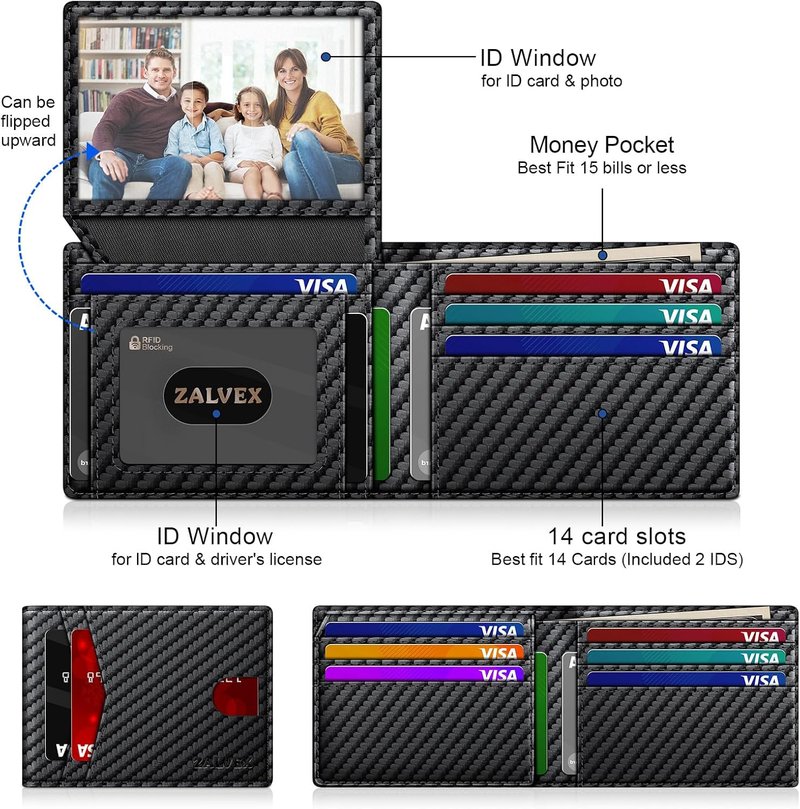 RFID Blocking Slim Leather Wallet for Men - Bifold Minimalist Design with 14 Card Slots & 2 ID Windows | Perfect Birthday Gift