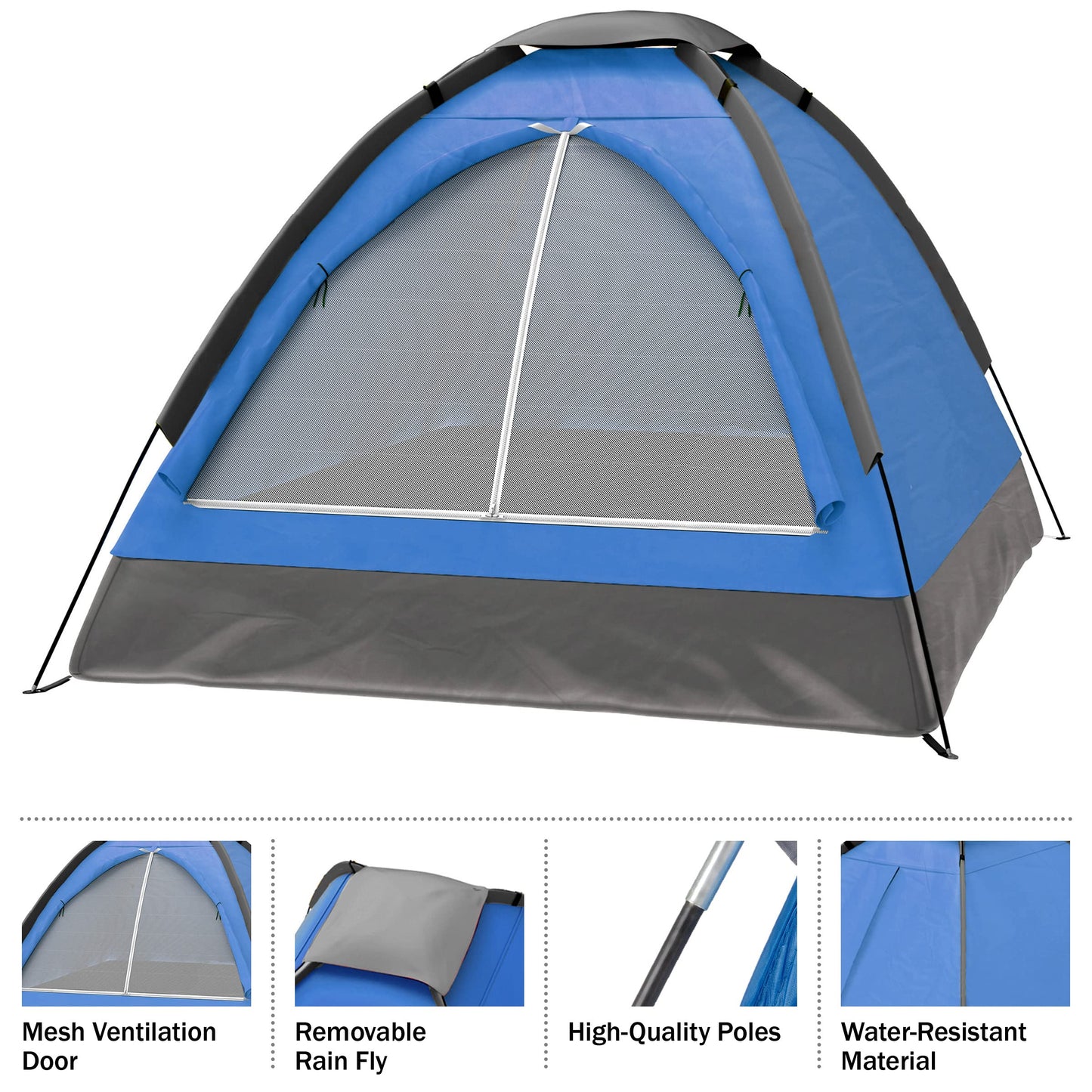 2 Person Camping Tent with Rain Fly and Carrying Bag - Lightweight Outdoor Tent for Backpacking, Hiking, or Beach Use by Wakeman Outdoors (Blue)