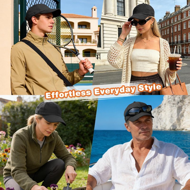 ZOORON Baseball Cap for Men Women, Dad Hat Unstructured Low Profile, Soft Brim Adjustable Plain Baseball Hat for Outdoor Golf(1 Pack-Black)